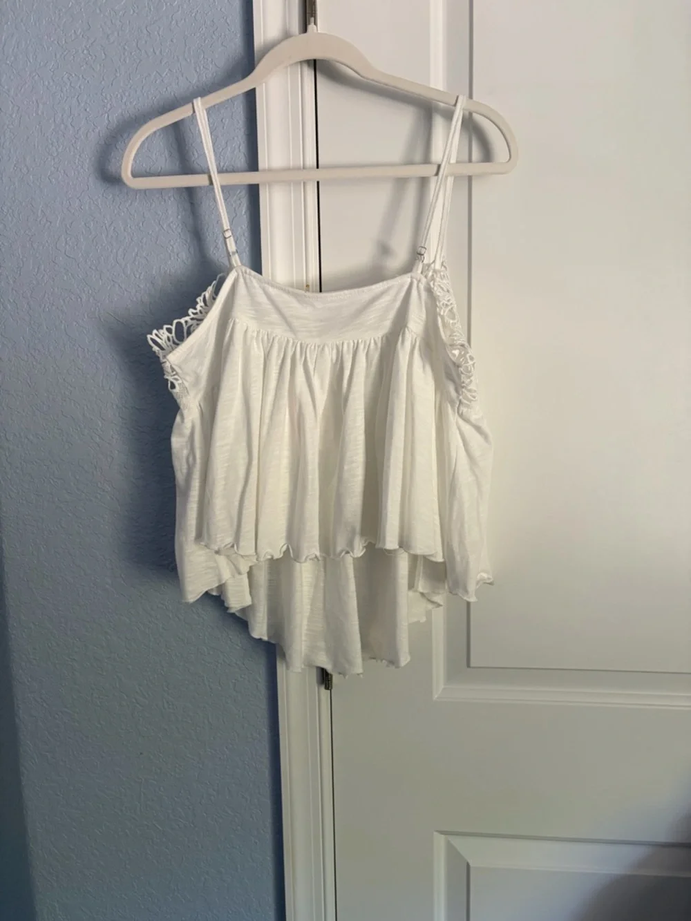 Free People White Floral Lace-Trim Spaghetti Tank - Picture 3 of 3